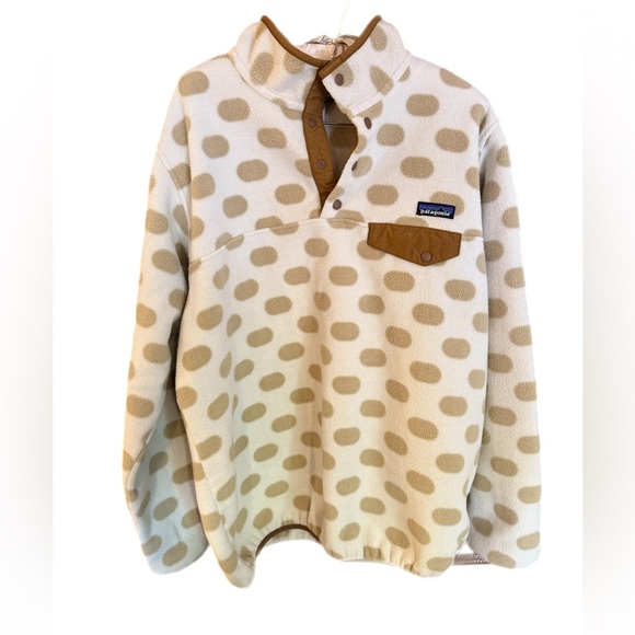 Patagonia Sweaters - Patagonia Cream and Tan Dot Lightweight Synchilla® Snap-T® Fleece Pullover XL